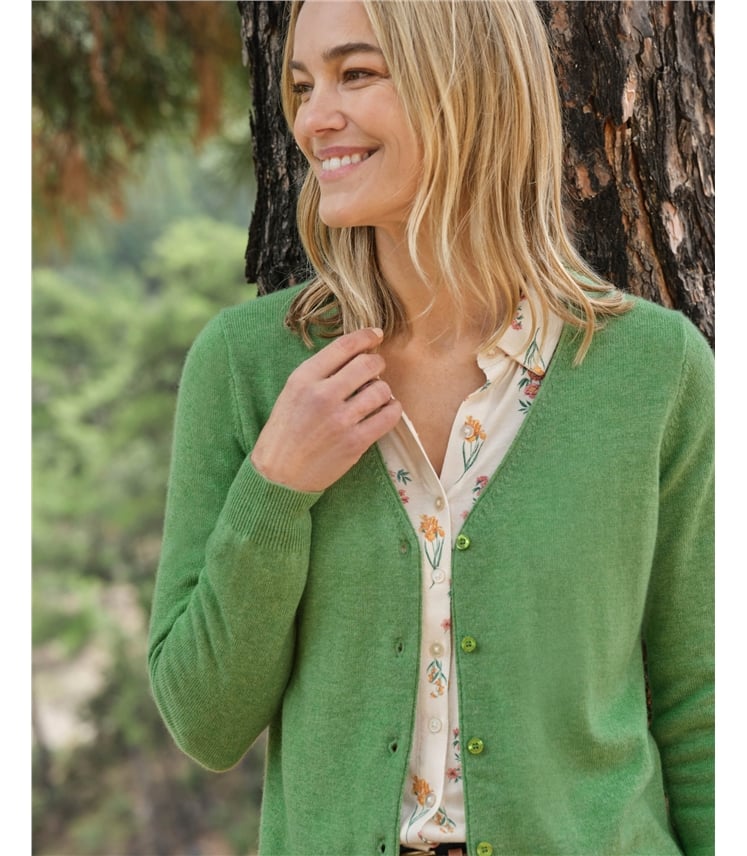 Strickjacke mit V-Ausschnitt aus Merino- und Kaschmirwolle für Damen