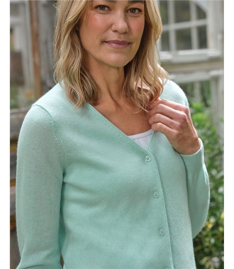 Strickjacke mit V-Ausschnitt aus Merino- und Kaschmirwolle für Damen