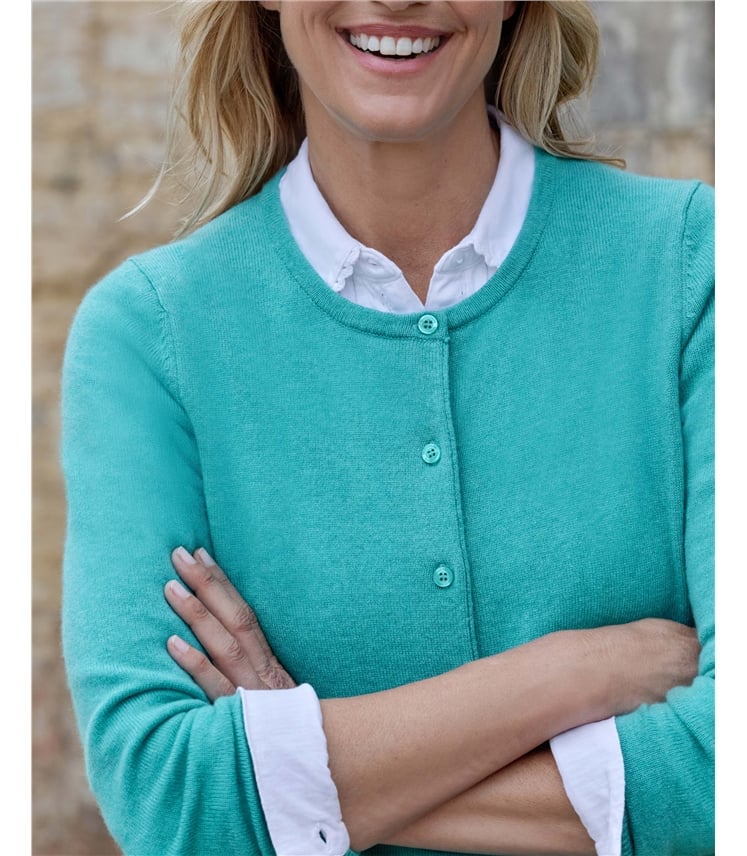 Strickjacke mit Rundhalsausschnitt aus Merino- und Kaschmirwolle für Damen