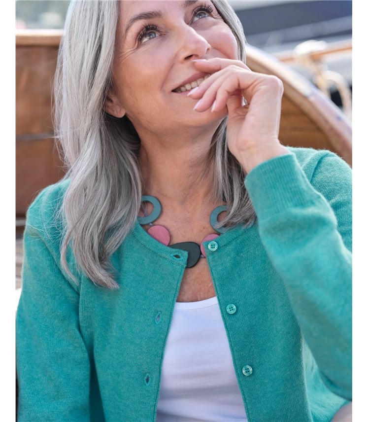 Strickjacke mit Rundhalsausschnitt aus Merino- und Kaschmirwolle für Damen