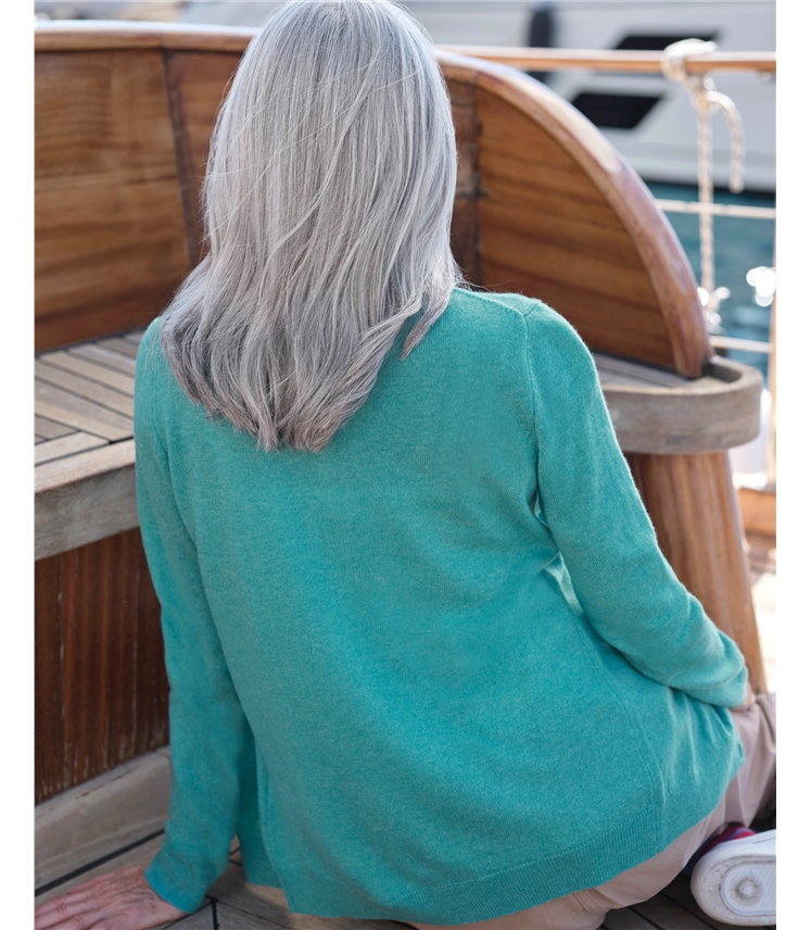 Strickjacke mit Rundhalsausschnitt aus Merino- und Kaschmirwolle für Damen