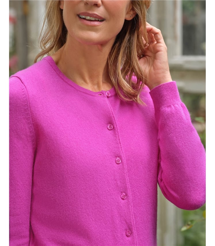 Strickjacke mit Rundhalsausschnitt aus Merino- und Kaschmirwolle für Damen