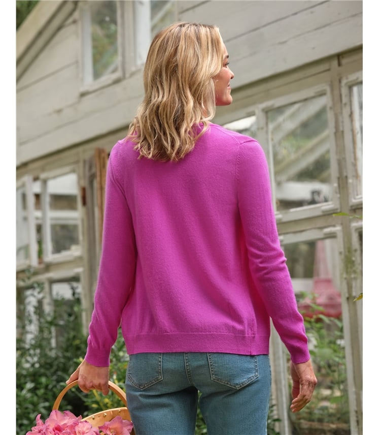 Strickjacke mit Rundhalsausschnitt aus Merino- und Kaschmirwolle für Damen