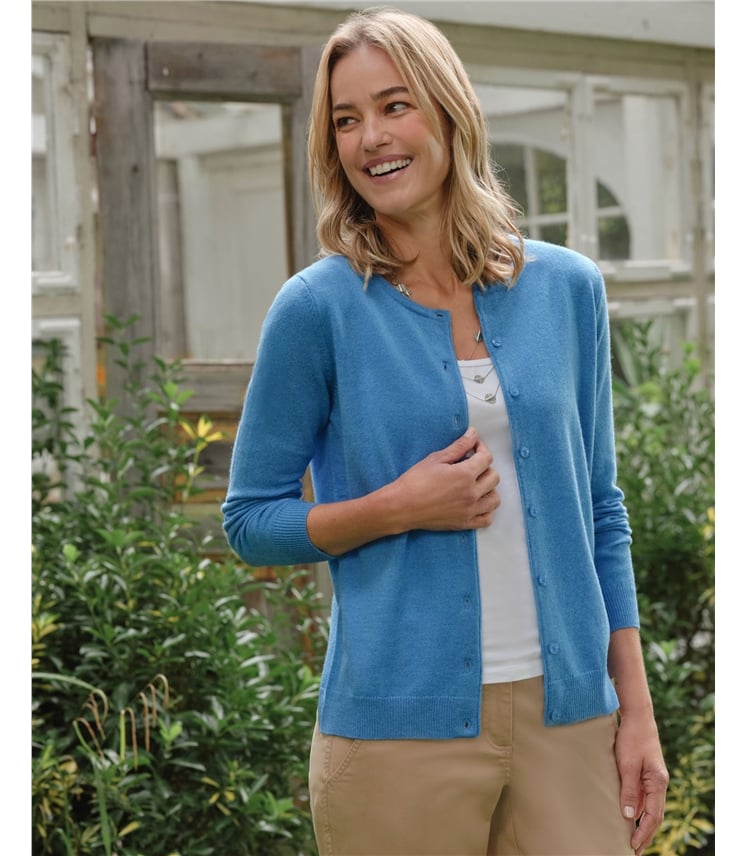 Strickjacke mit Rundhalsausschnitt aus Merino- und Kaschmirwolle für Damen