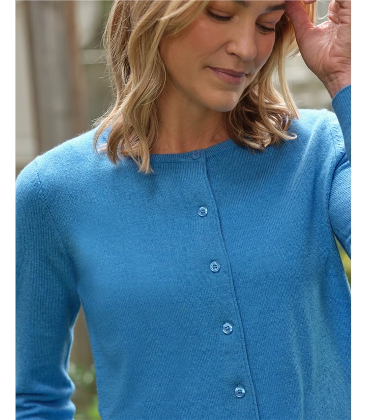 Strickjacke mit Rundhalsausschnitt aus Merino- und Kaschmirwolle für Damen