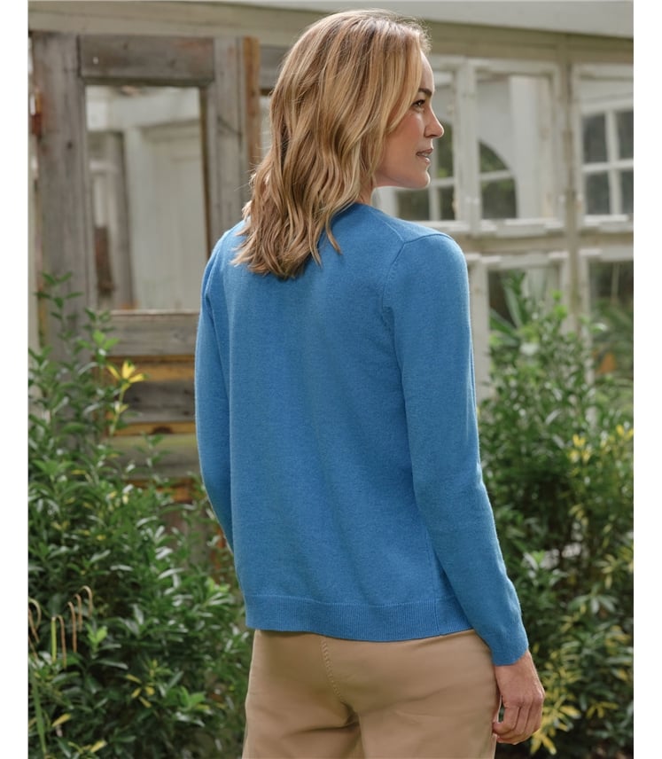 Strickjacke mit Rundhalsausschnitt aus Merino- und Kaschmirwolle für Damen