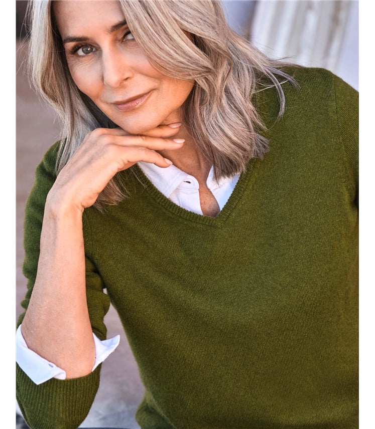 Pullover mit V-Ausschnitt aus Merinowolle und Kaschmir für Damen