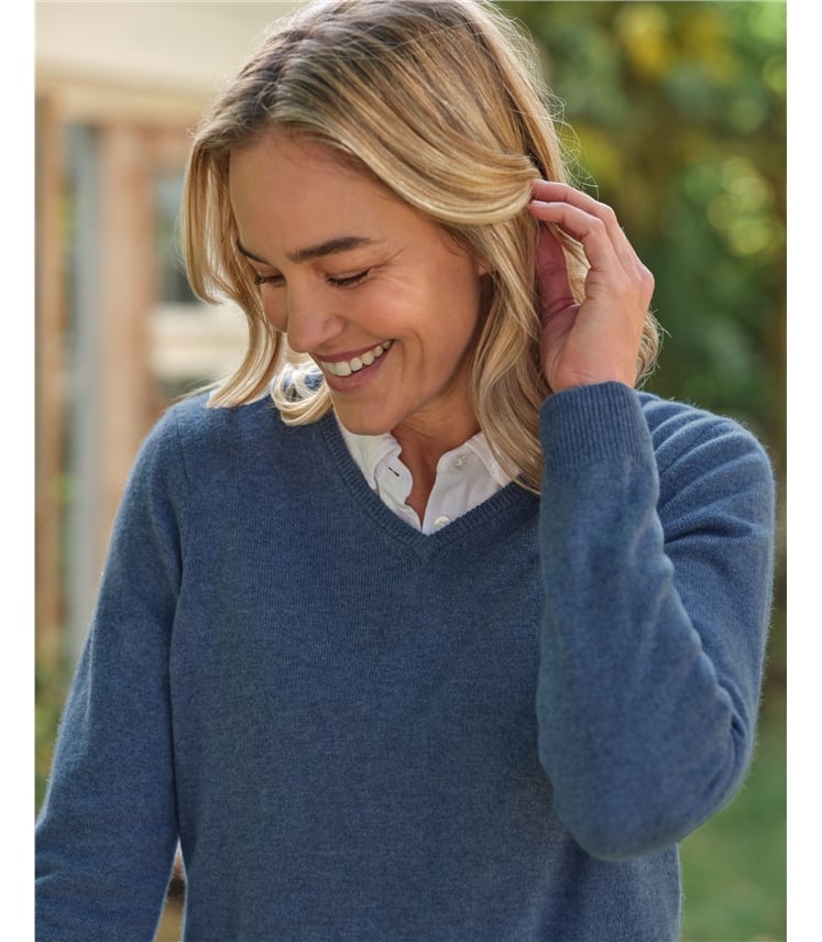 Pull à col V - Femme - Cachemire & Mérinos