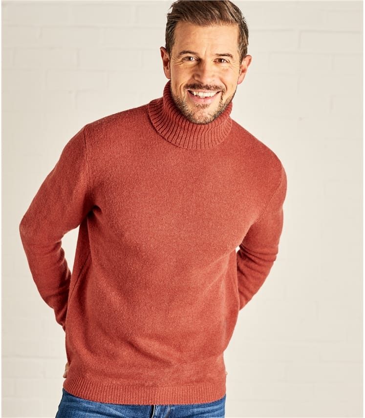 Rustic Orange | Mens Lambswool Polo neck Jumper | WoolOvers AU