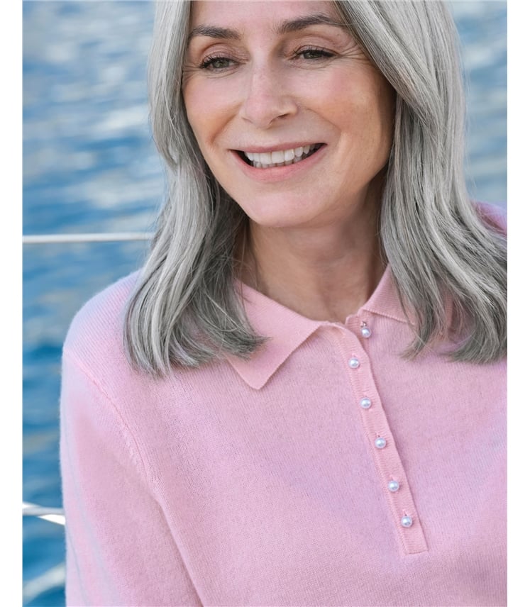 Strick-Polohemd aus Merino- und Kaschmirwolle für Damen