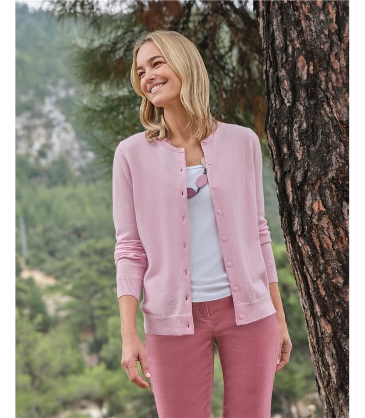 Strickjacke mit Rundhalsausschnitt aus Merino- und Kaschmirwolle für Damen