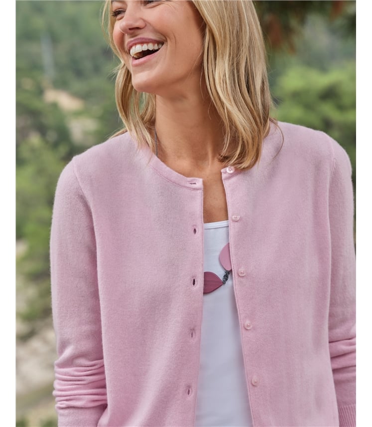 Strickjacke mit Rundhalsausschnitt aus Merino- und Kaschmirwolle für Damen