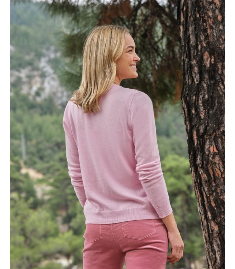 Strickjacke mit Rundhalsausschnitt aus Merino- und Kaschmirwolle für Damen