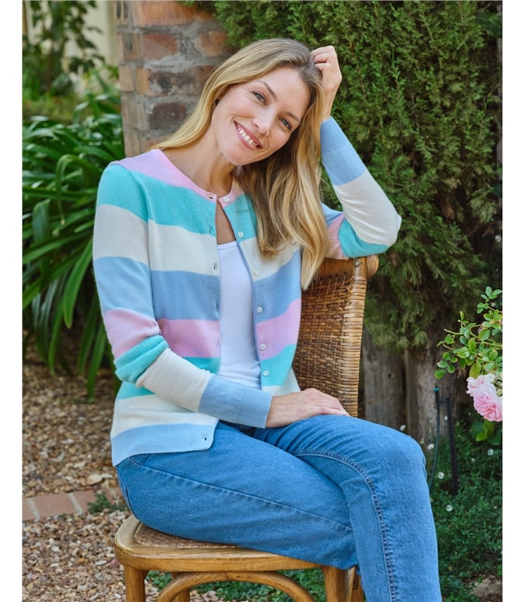 Strickjacke mit Rundhalsausschnitt aus Merino- und Kaschmirwolle für Damen