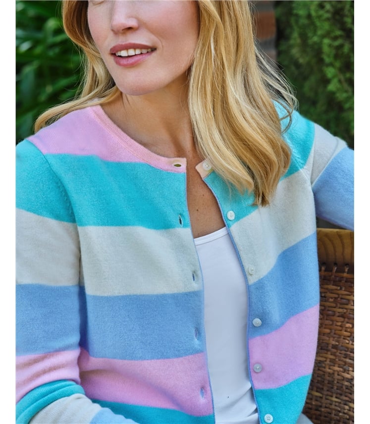 Strickjacke mit Rundhalsausschnitt aus Merino- und Kaschmirwolle für Damen