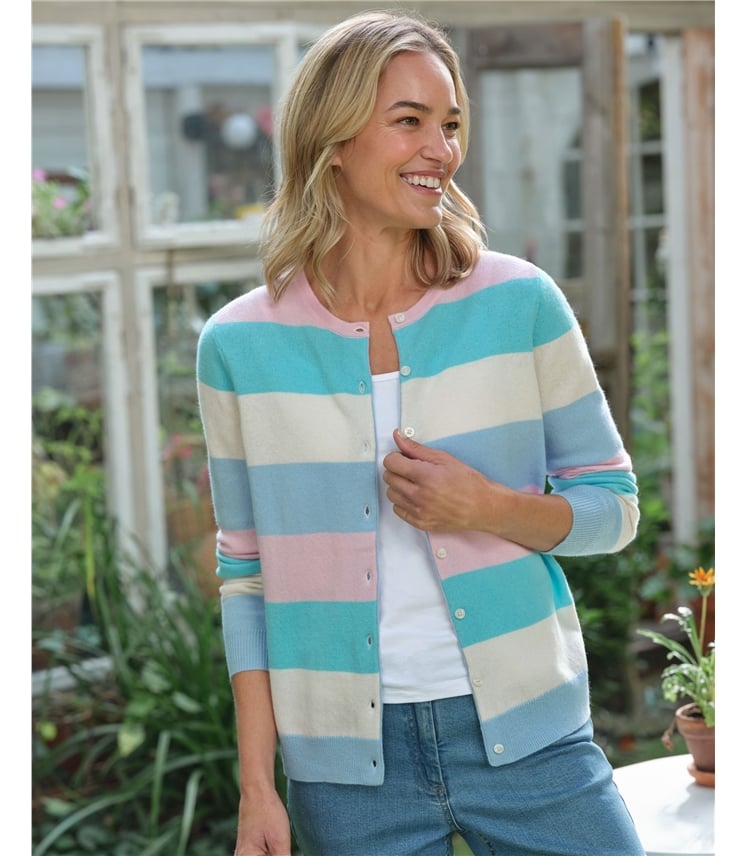 Strickjacke mit Rundhalsausschnitt aus Merino- und Kaschmirwolle für Damen