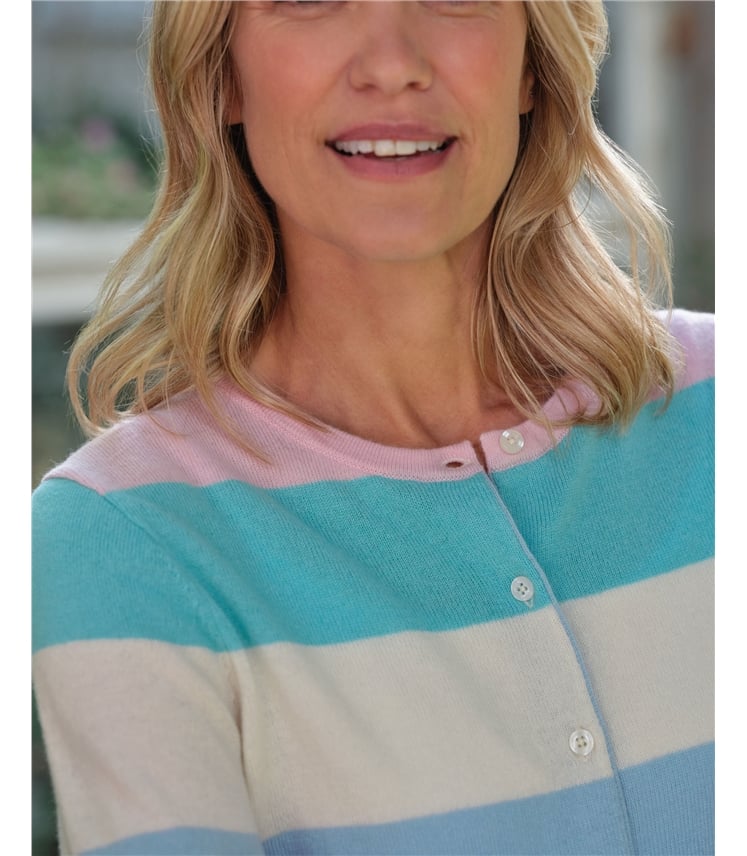 Strickjacke mit Rundhalsausschnitt aus Merino- und Kaschmirwolle für Damen