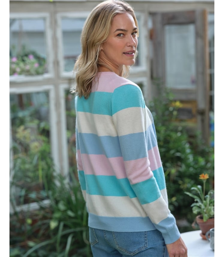 Strickjacke mit Rundhalsausschnitt aus Merino- und Kaschmirwolle für Damen