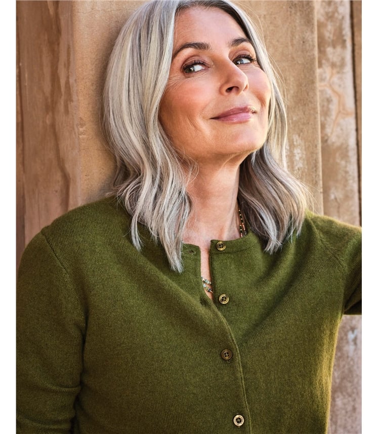 Strickjacke mit Rundhalsausschnitt aus Merino- und Kaschmirwolle für Damen