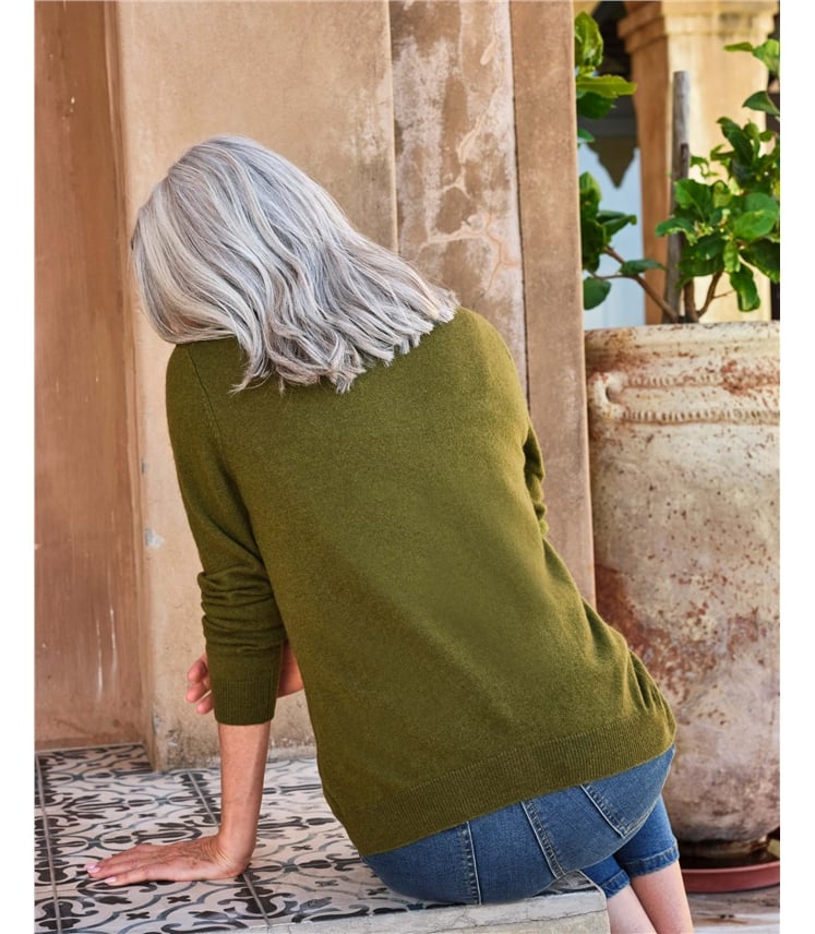 Strickjacke mit Rundhalsausschnitt aus Merino- und Kaschmirwolle für Damen