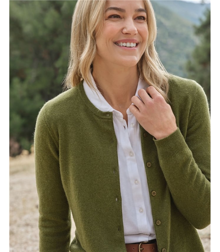 Strickjacke mit Rundhalsausschnitt aus Merino- und Kaschmirwolle für Damen