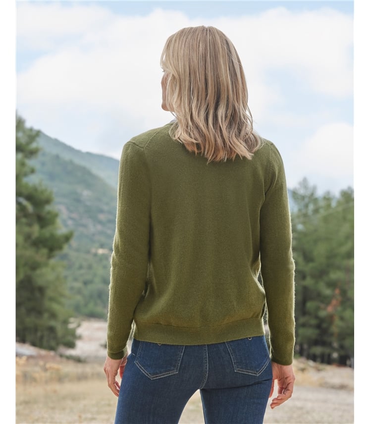 Strickjacke mit Rundhalsausschnitt aus Merino- und Kaschmirwolle für Damen