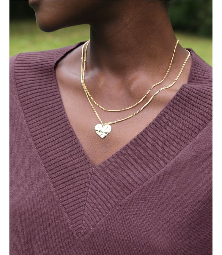 Gold Plated Heart Double Row Necklace
