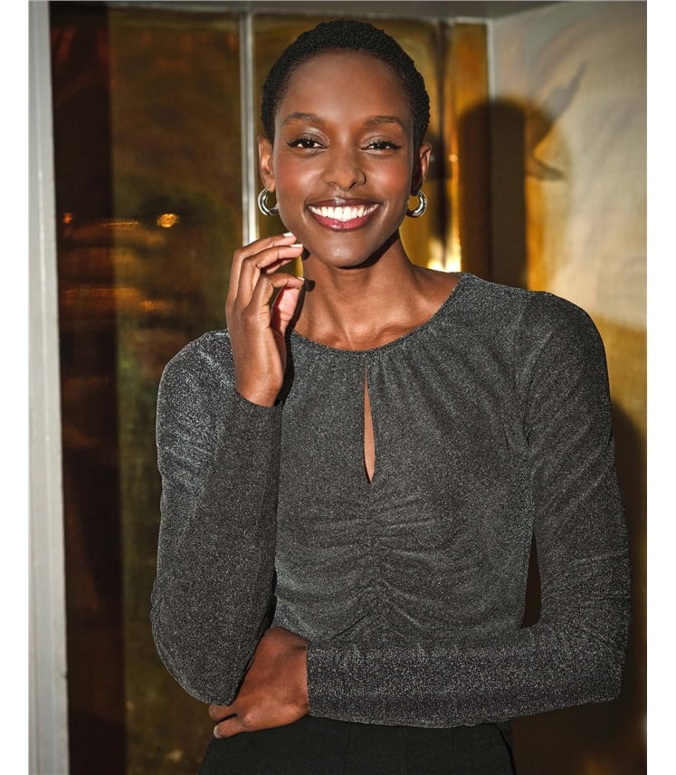 Silver Shimmer Jersey Drape Top