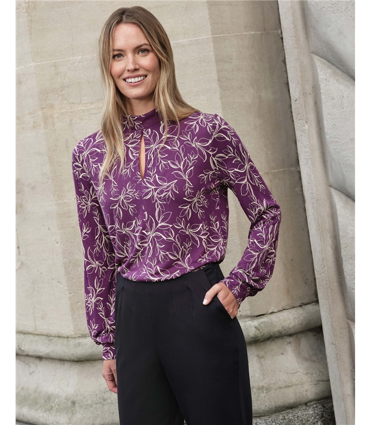 Keyhole Turtle Neck Jersey Top
