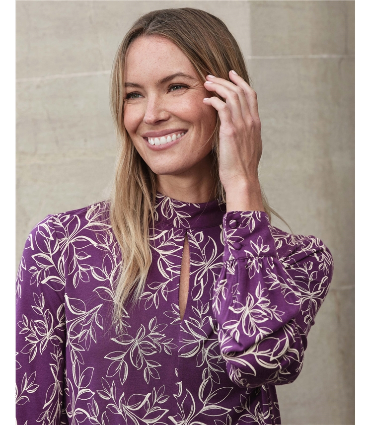 Keyhole Turtle Neck Jersey Top