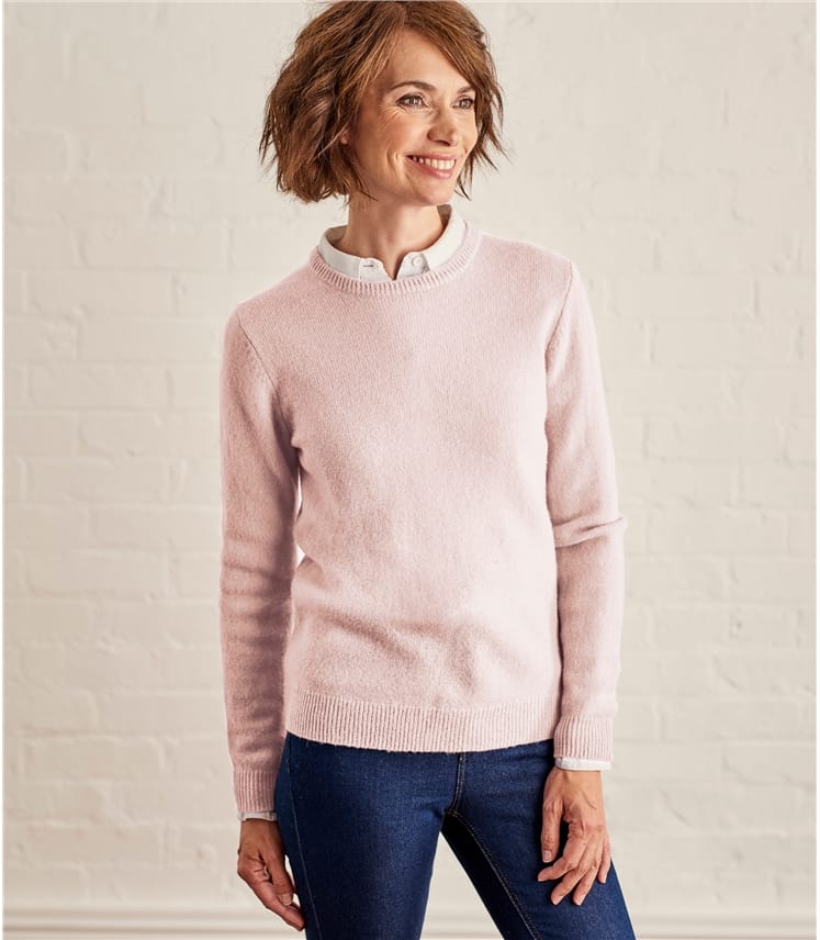 Pale Pink Womens Lambswool Crew Neck Jumper Woolovers Au