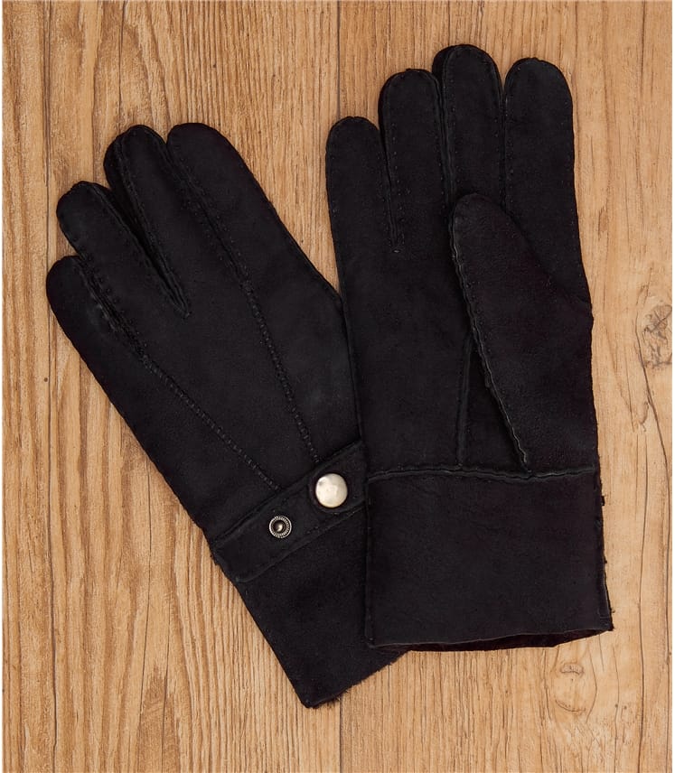 Noir ébène | Gants avec bride de serrage - Femme - Peau de mouton