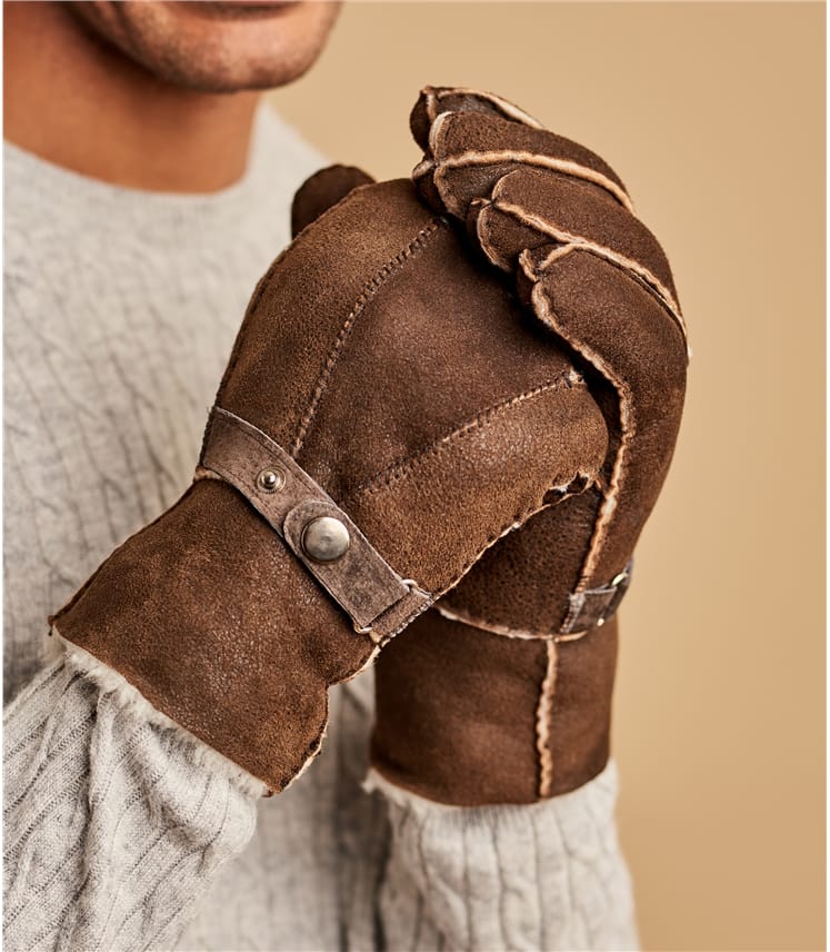 Chocolate Mens Buckle Detail Sheepskin Glove WoolOvers US