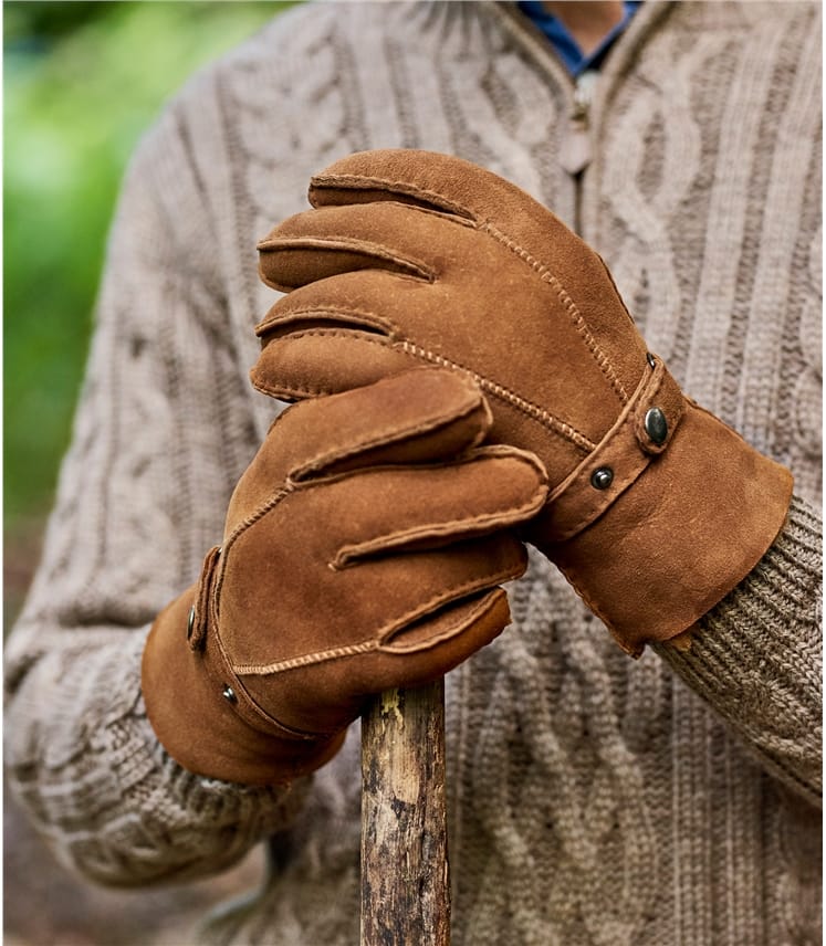 Tan | Mens Buckle Detail Sheepskin Glove | WoolOvers US