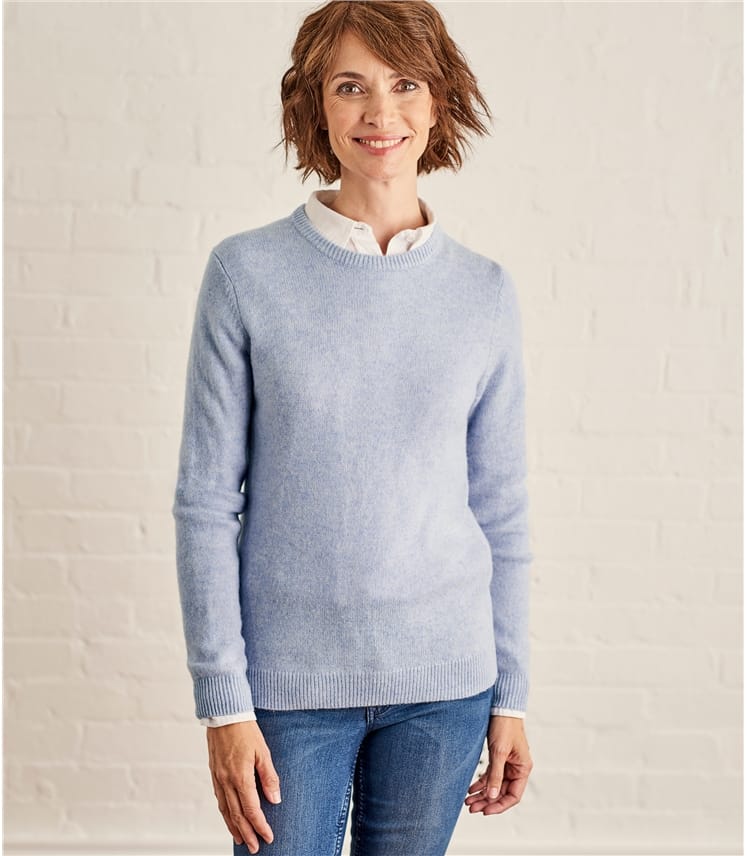 Pale Blue Marl | Womens Lambswool Crew Neck Jumper | WoolOvers AU