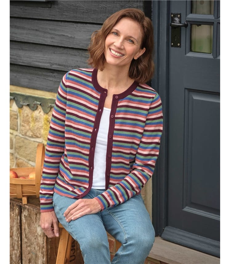 Crew Neck Stripe Cardigan