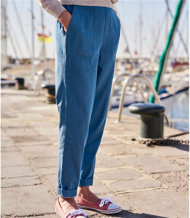 Chambray Pure Cotton | Womens Cotton Tapered Leg Trousers