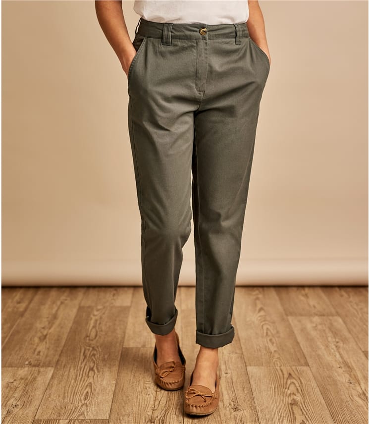 Kaki Pantalon Chino Femme Coton M lang Woolover FR