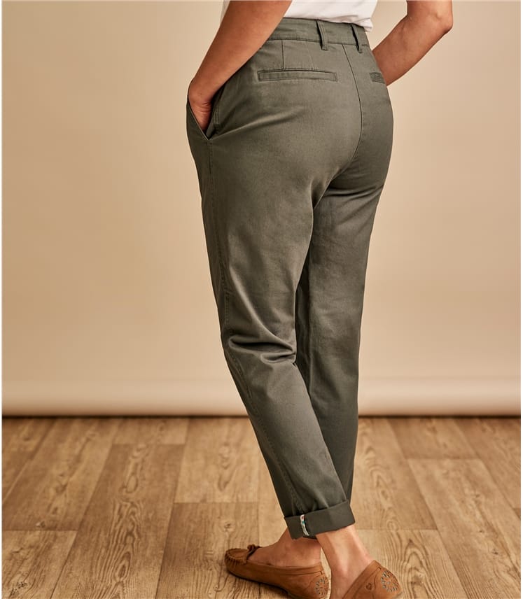Kaki | Pantalon chino - Femme - Coton mélangé | Woolover FR