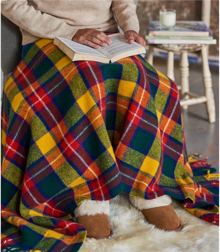 Yellow/Red Combo Pure Wool Tartan Knee Blanket WoolOvers US