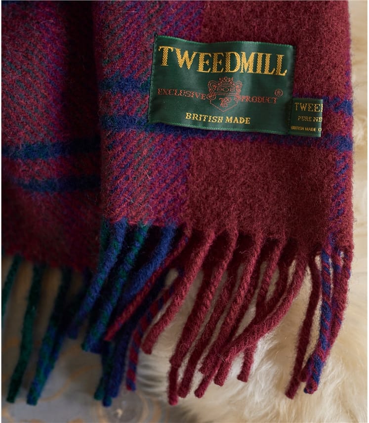 Khaki/Berry Combo Pure Wool Tartan Knee Blanket WoolOvers US