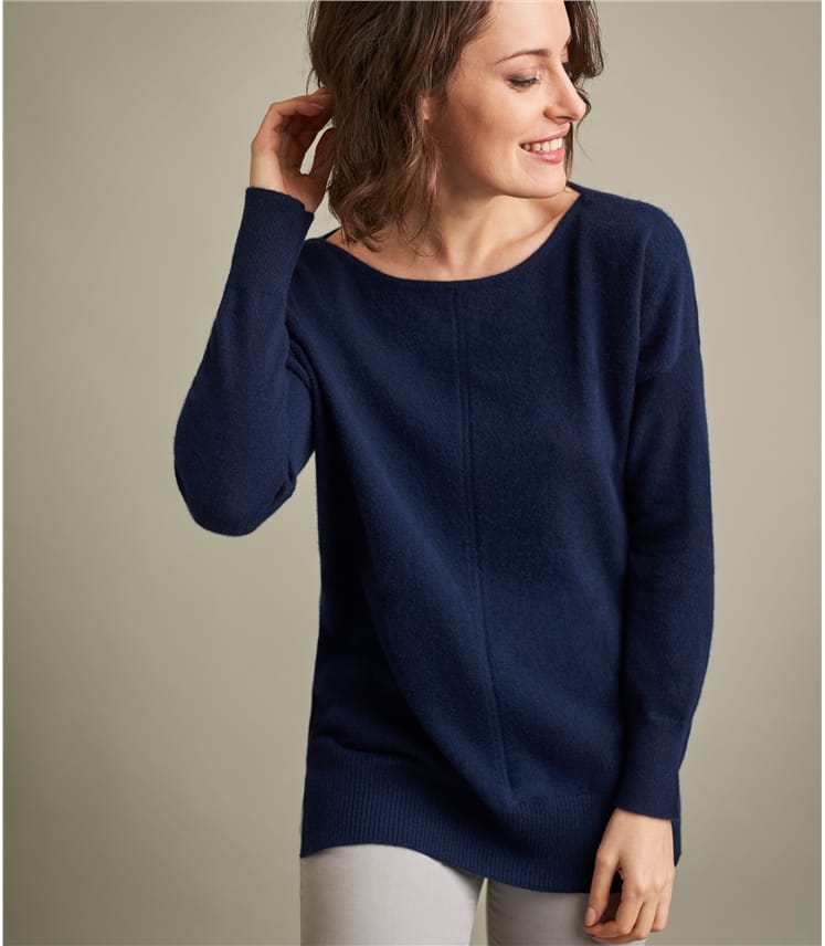 Navy | Womens Luxurious Pure Cashmere Boat Neck Jumper | WoolOvers UK