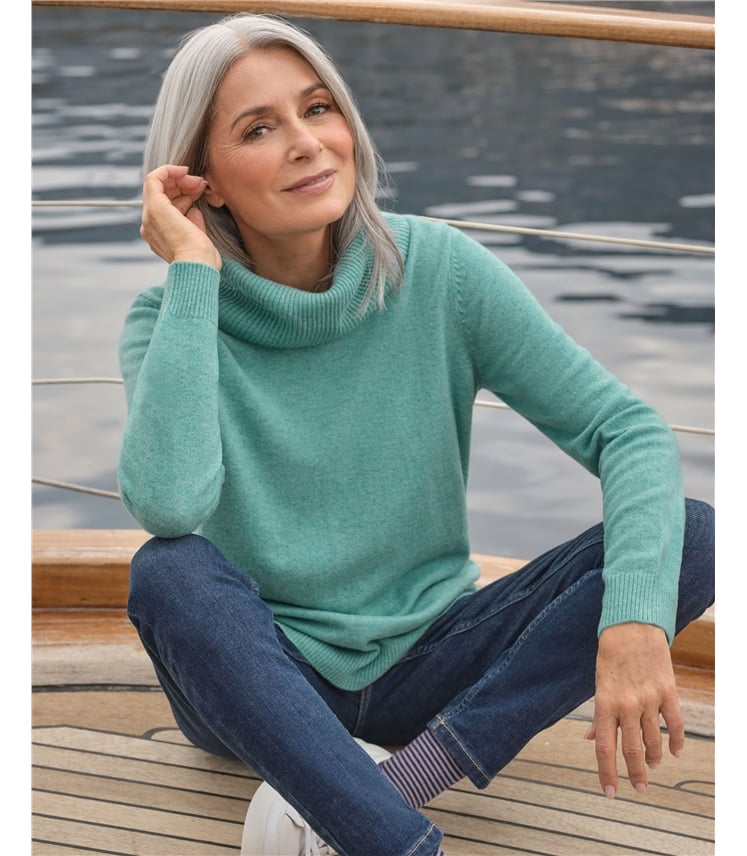 Pull col boule à manches longues - Femme - Cachemire & Mérinos