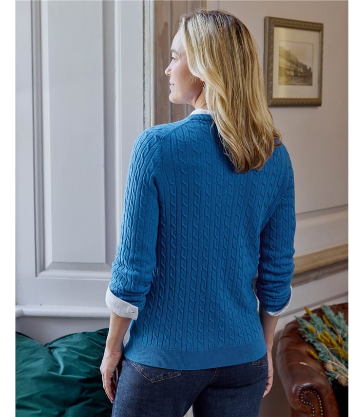 Zopfstrickpullover mit Rundhalsausschnitt aus Merinowolle und Kaschmir für Damen