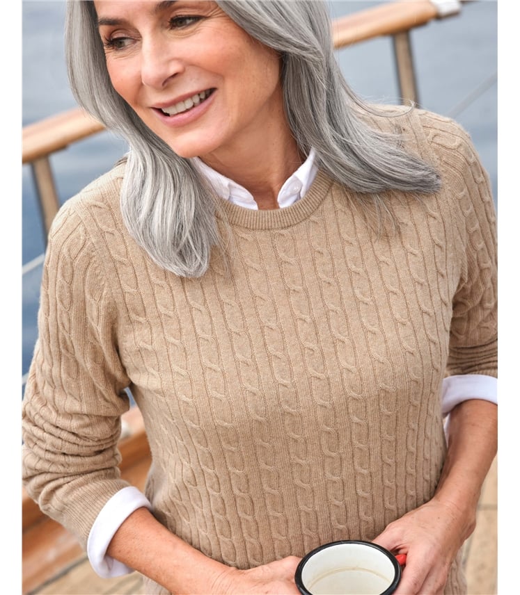 Cashmere Merino Cable Crew Neck Jumper