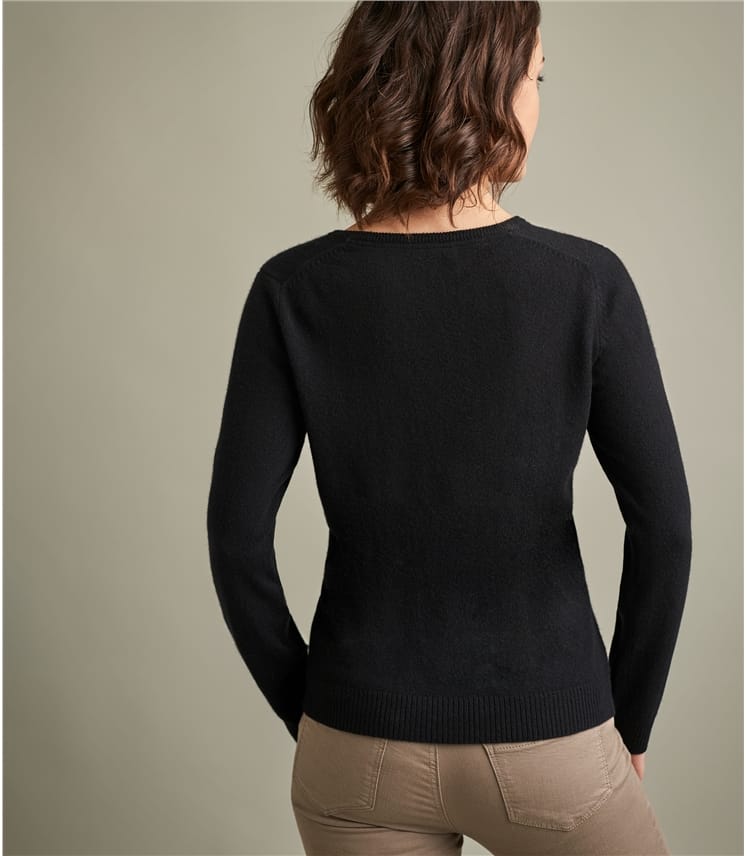 Black | Womens Luxurious Pure Cashmere V Neck Jumper | WoolOvers UK