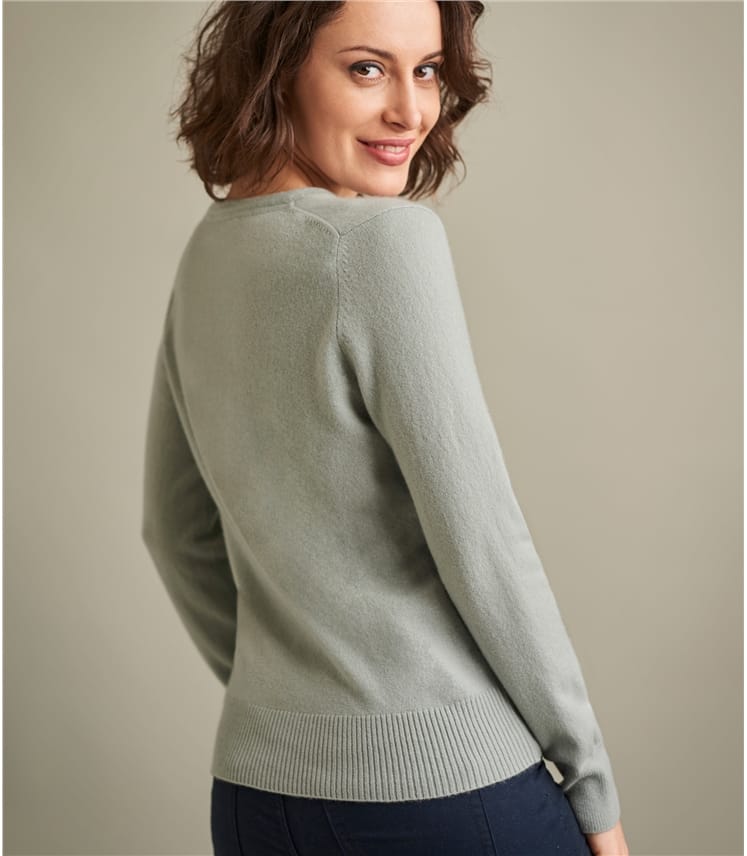 Opaline Green | Womens Luxurious Pure Cashmere V Neck Jumper | WoolOvers UK