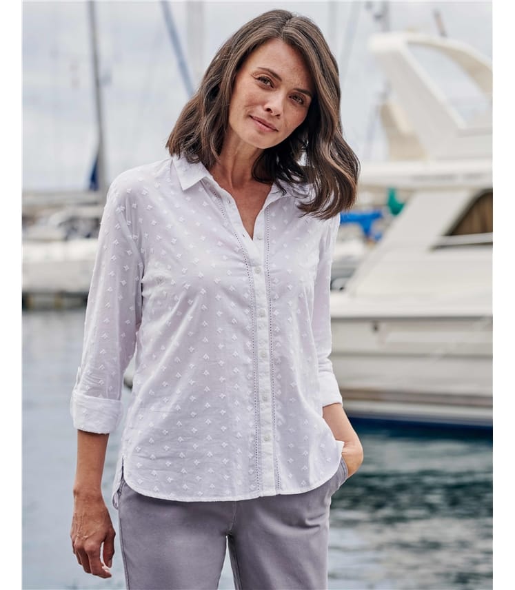 White | Lace Insert Dobby Shirt | WoolOvers AU