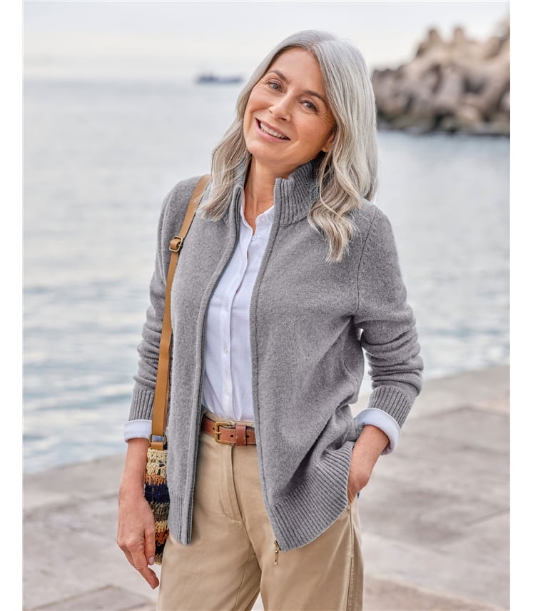 Lambswool Zip Thru Cardigan