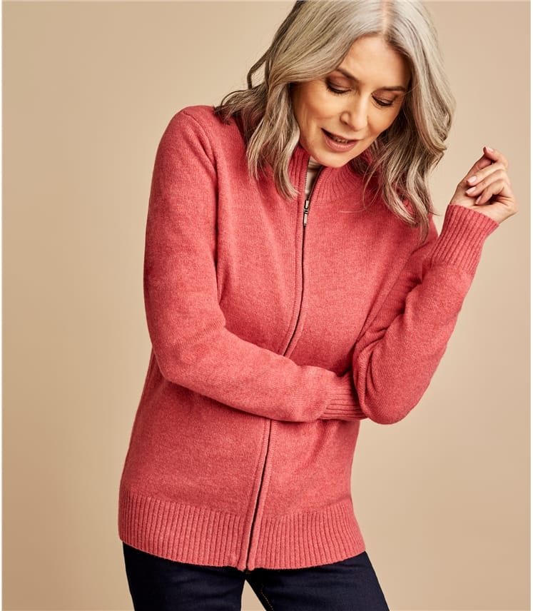 Dog Rose | Womens Lambswool Fitted Zip Thru Cardigan | WoolOvers AU